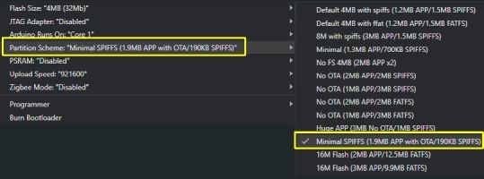 Arduino IDE Partition Settings