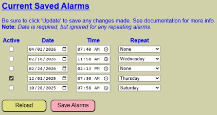 Web App Alarm List